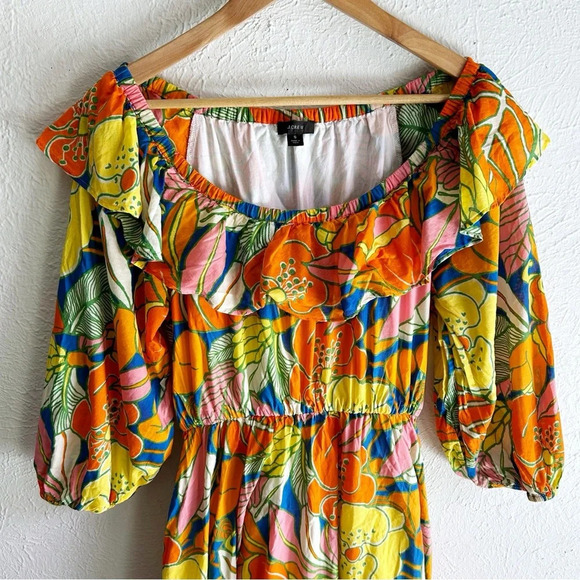 J. Crew Belted midi dress in tropical floral Small belted - Picture 3 of 7